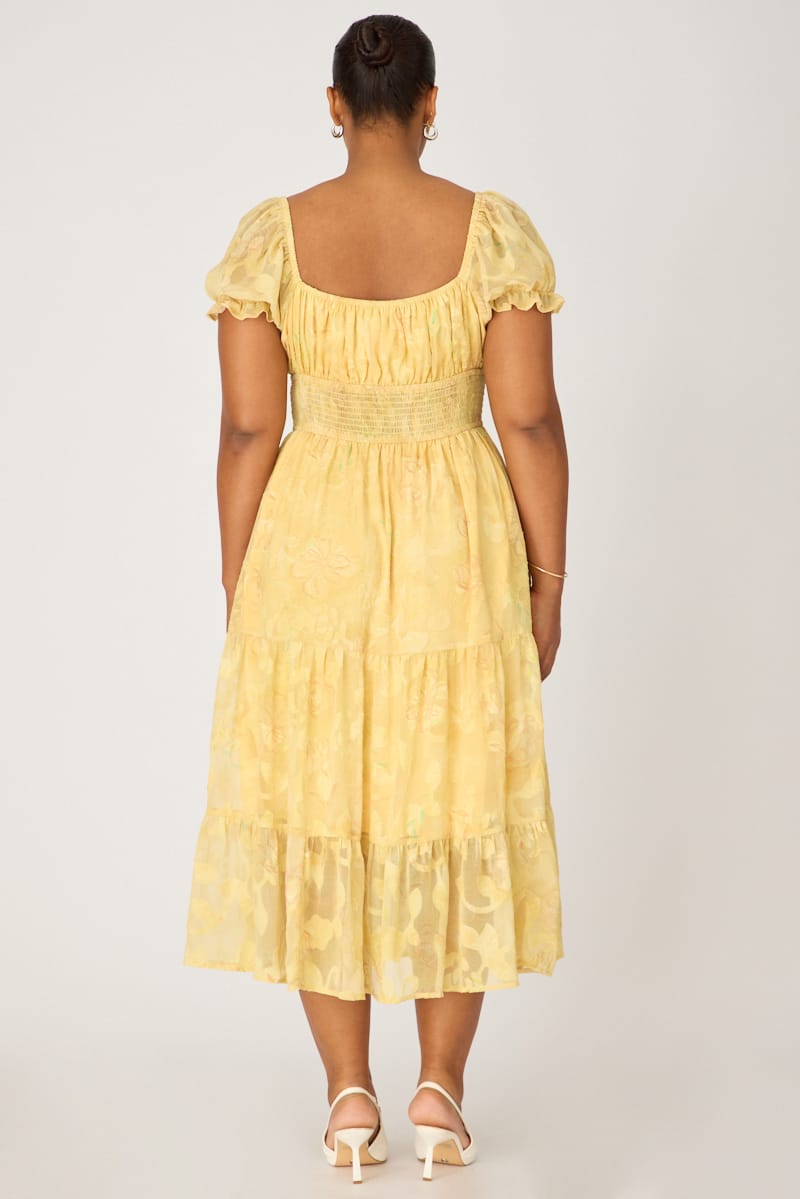 Yellow Floral Midi Dress Short Sleeve Cut Out for YouandAll Fashion