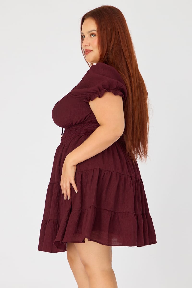 Red Skater Dress Short Sleeve Ruched Bust Cut Out for YouandAll Fashion