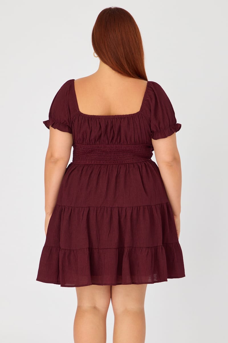 Red Skater Dress Short Sleeve Ruched Bust Cut Out for YouandAll Fashion