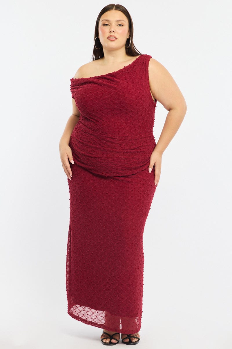 Red Bodycon Dress Textured Off Shoulder for YouandAll Fashion
