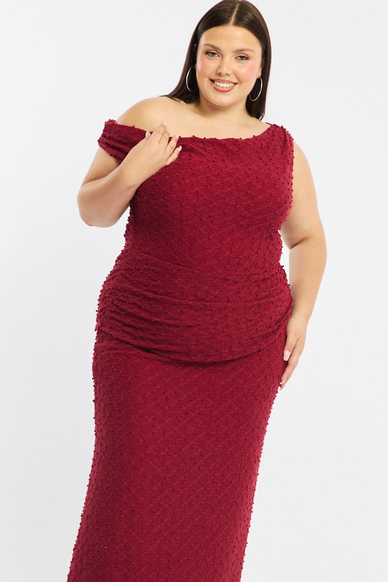 Red Bodycon Dress Textured Off Shoulder for YouandAll Fashion