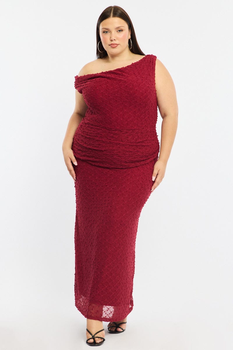 Red Bodycon Dress Textured Off Shoulder for YouandAll Fashion