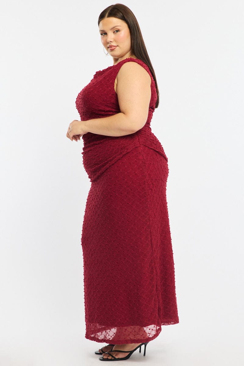 Red Bodycon Dress Textured Off Shoulder for YouandAll Fashion