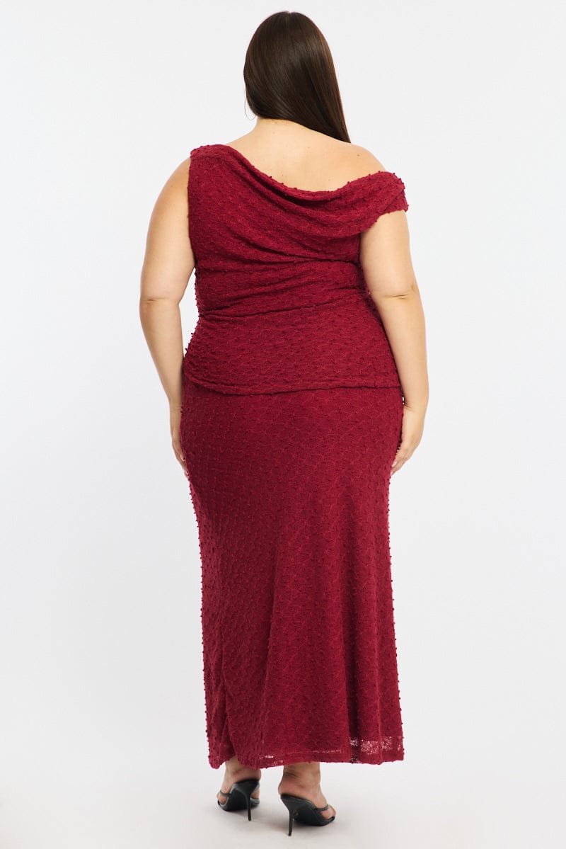 Red Bodycon Dress Textured Off Shoulder for YouandAll Fashion