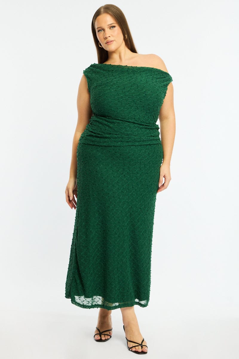 Green Bodycon Dress Textured Off Shoulder for YouandAll Fashion