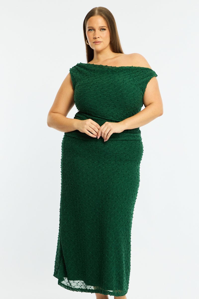 Green Bodycon Dress Textured Off Shoulder for YouandAll Fashion