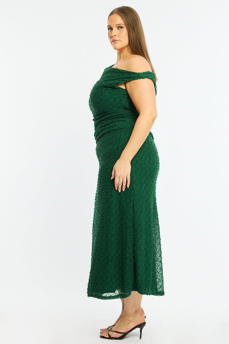 Green Bodycon Dress Textured Off Shoulder for YouandAll Fashion