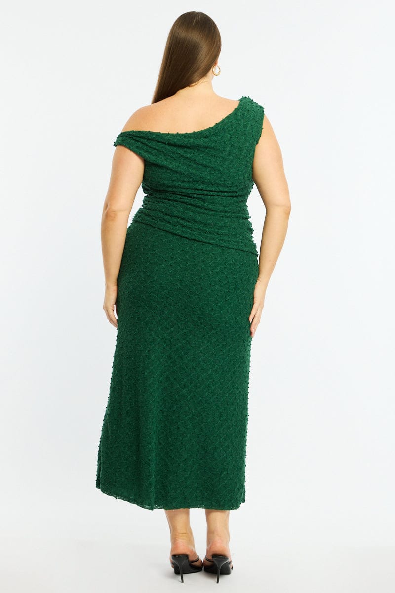Green Bodycon Dress Textured Off Shoulder for YouandAll Fashion