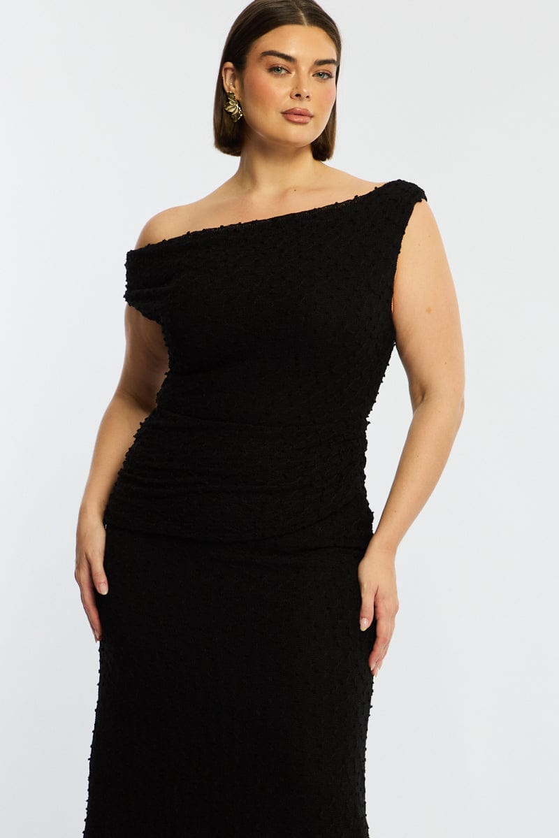 Black Bodycon Dress Textured Off Shoulder for YouandAll Fashion