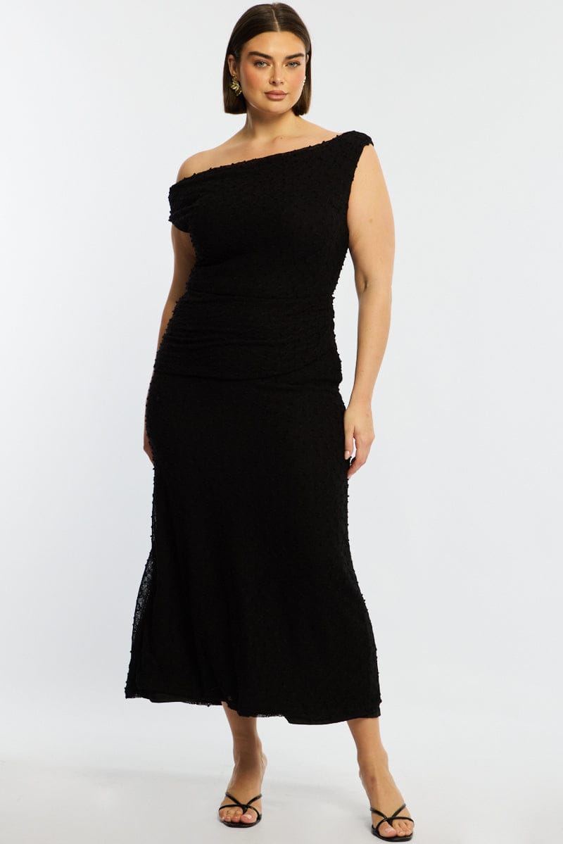 Black Bodycon Dress Textured Off Shoulder for YouandAll Fashion