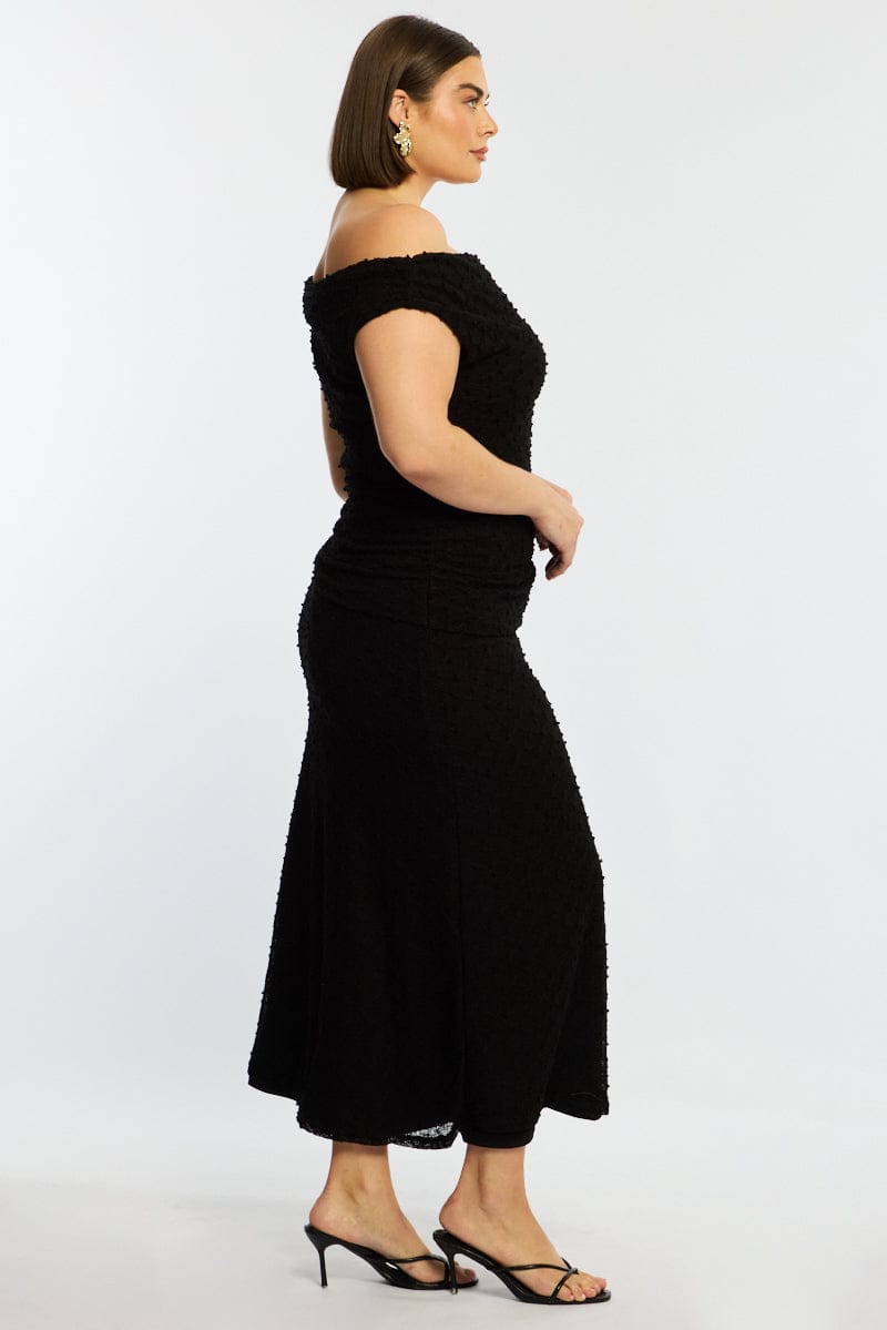 Black Bodycon Dress Textured Off Shoulder for YouandAll Fashion