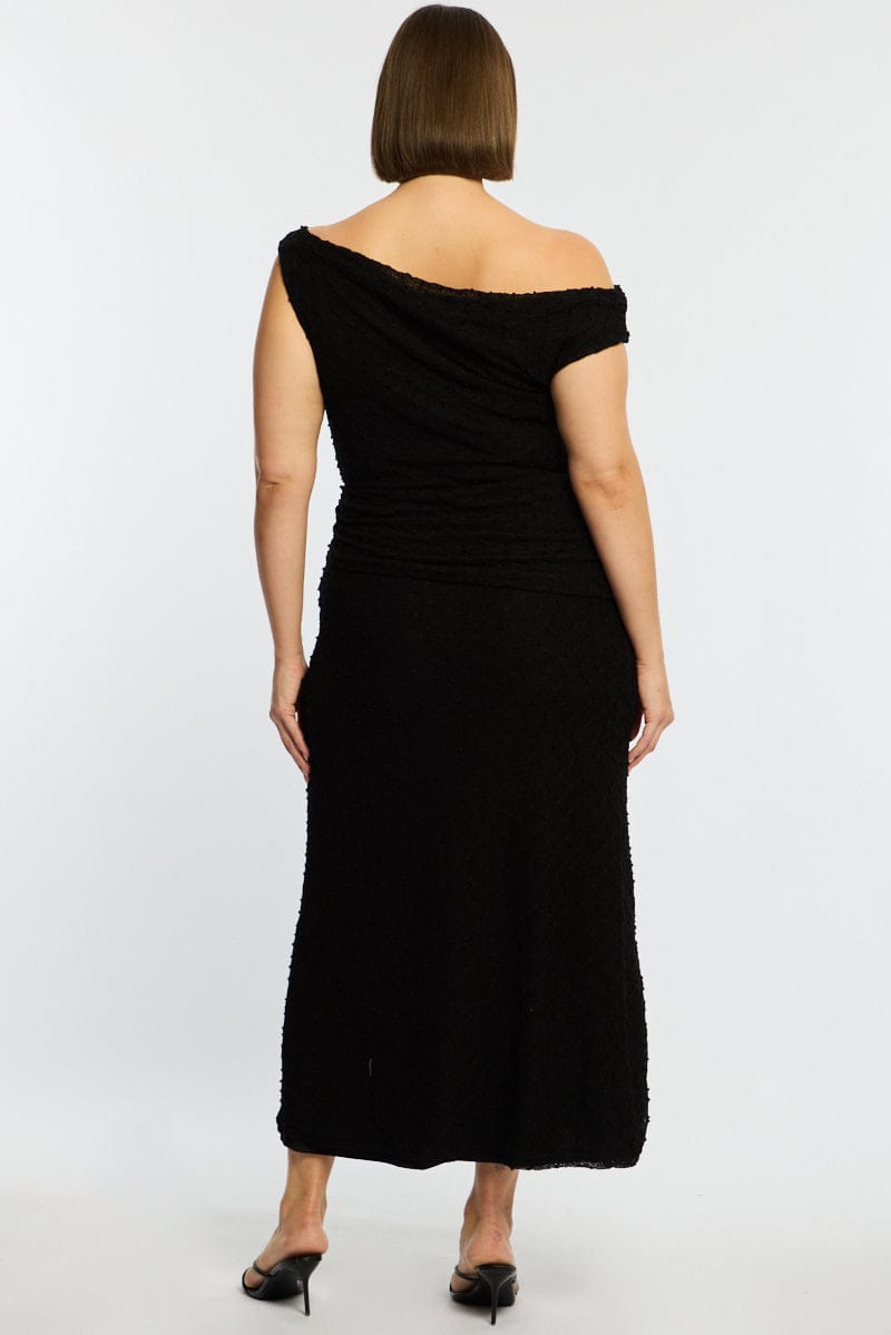 Black Bodycon Dress Textured Off Shoulder for YouandAll Fashion