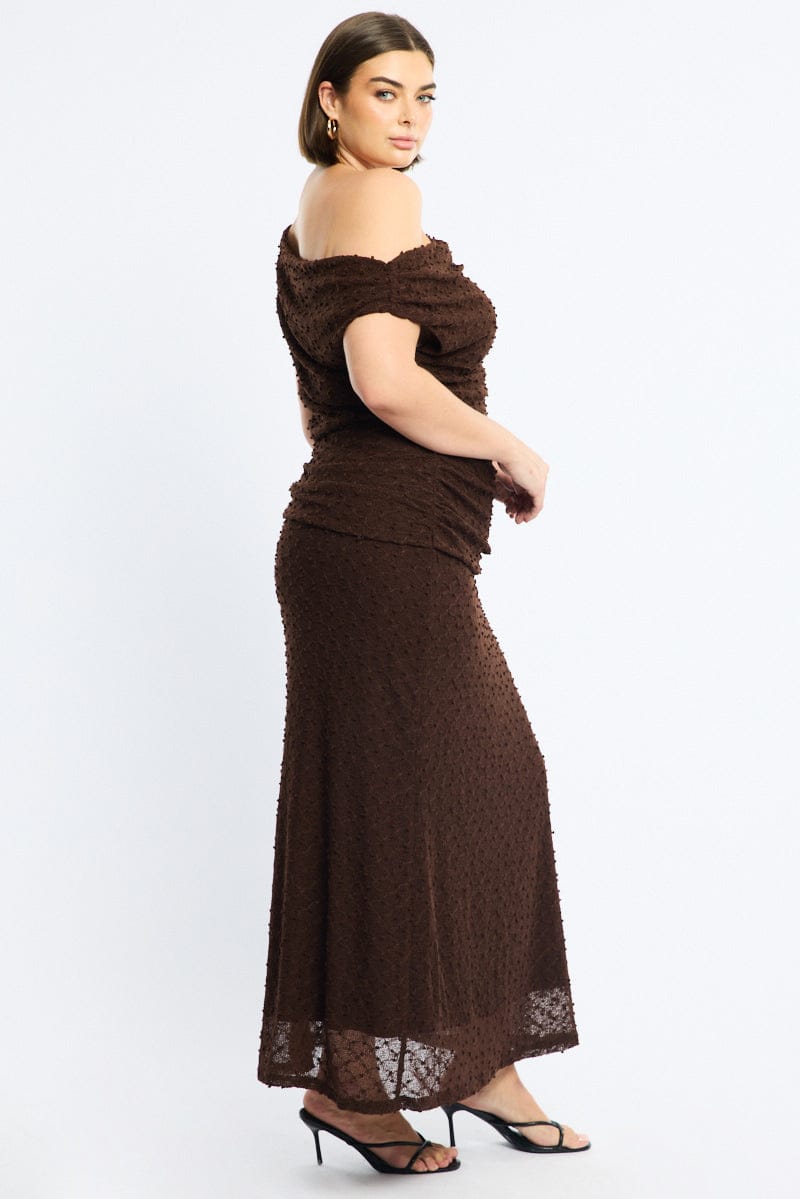 Brown Bodycon Dress Textured Off Shoulder for YouandAll Fashion