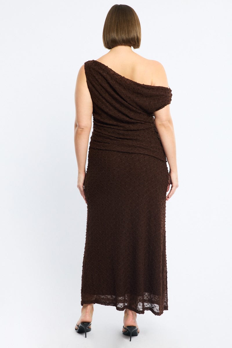 Brown Bodycon Dress Textured Off Shoulder for YouandAll Fashion