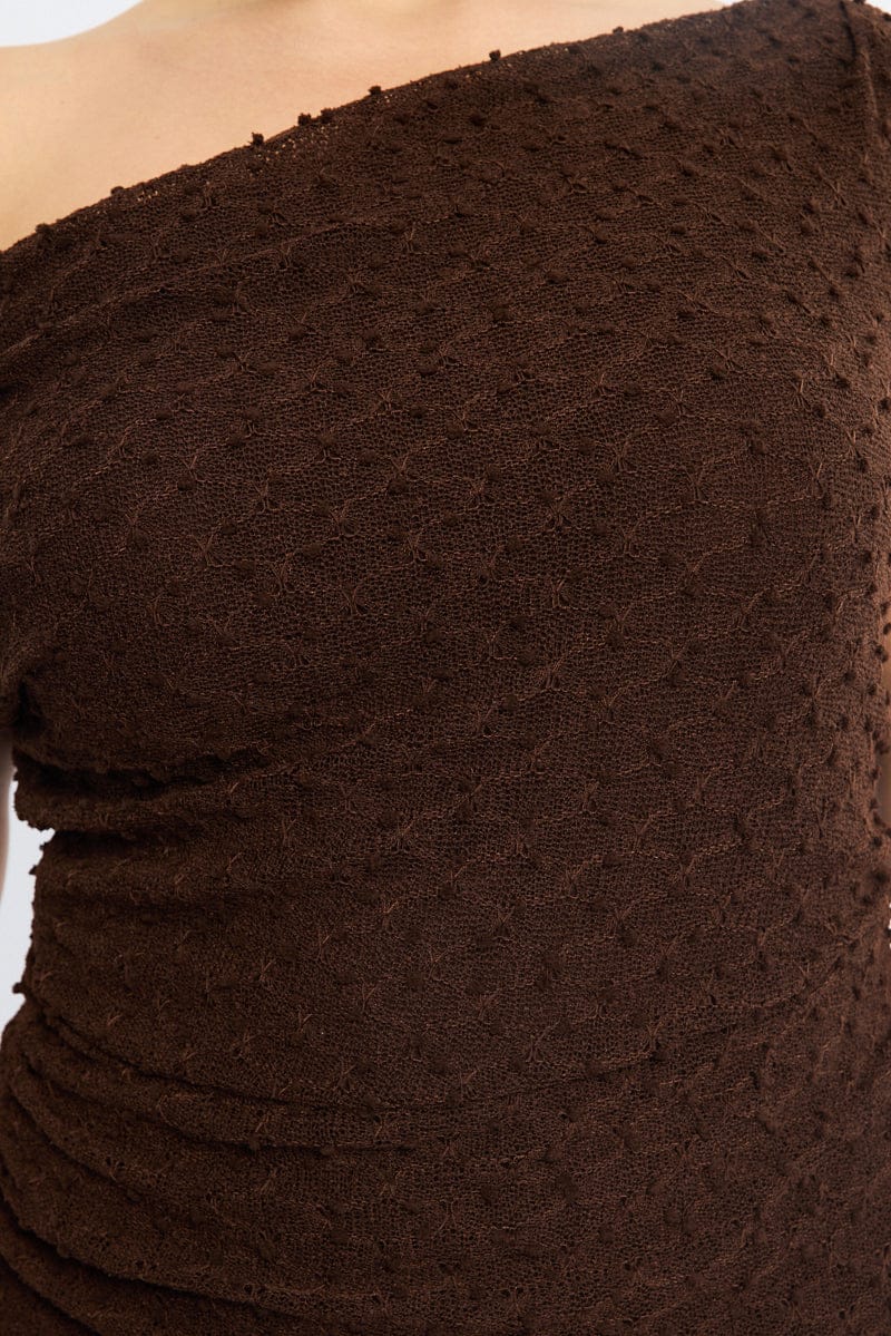 Brown Bodycon Dress Textured Off Shoulder for YouandAll Fashion