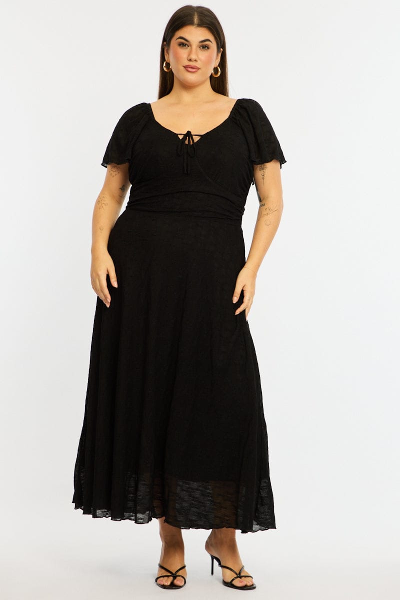 Black Midi Dress Short Sleeve Lace