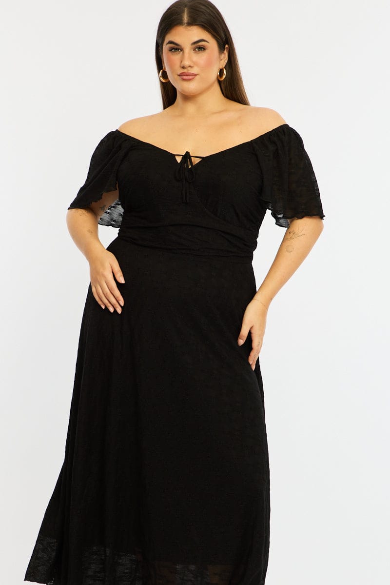 Black Midi Dress Short Sleeve Lace for YouandAll Fashion