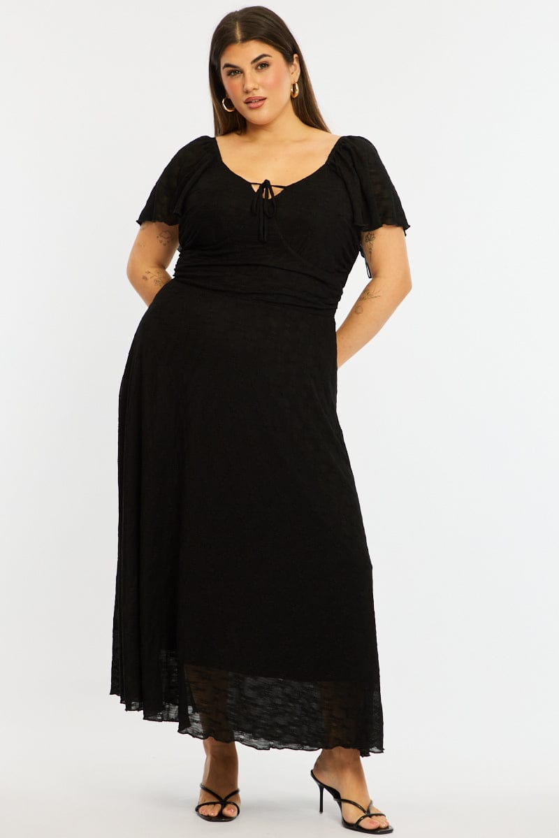 Black Midi Dress Short Sleeve Lace
