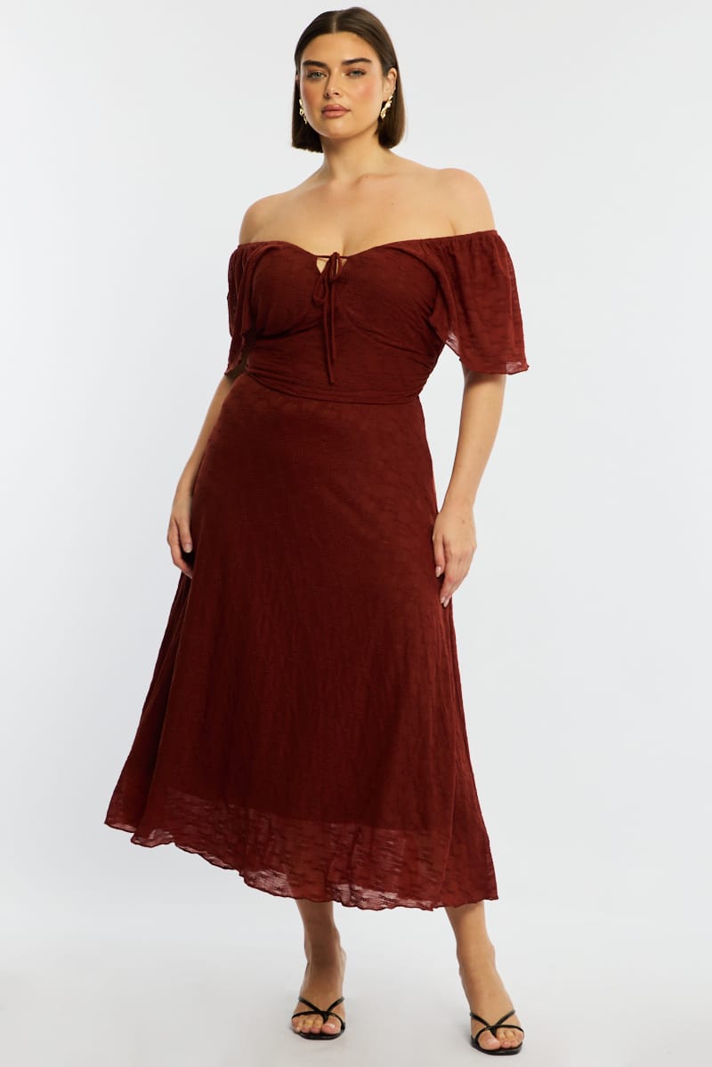 Brown Midi Dress Short Sleeve Lace for YouandAll Fashion