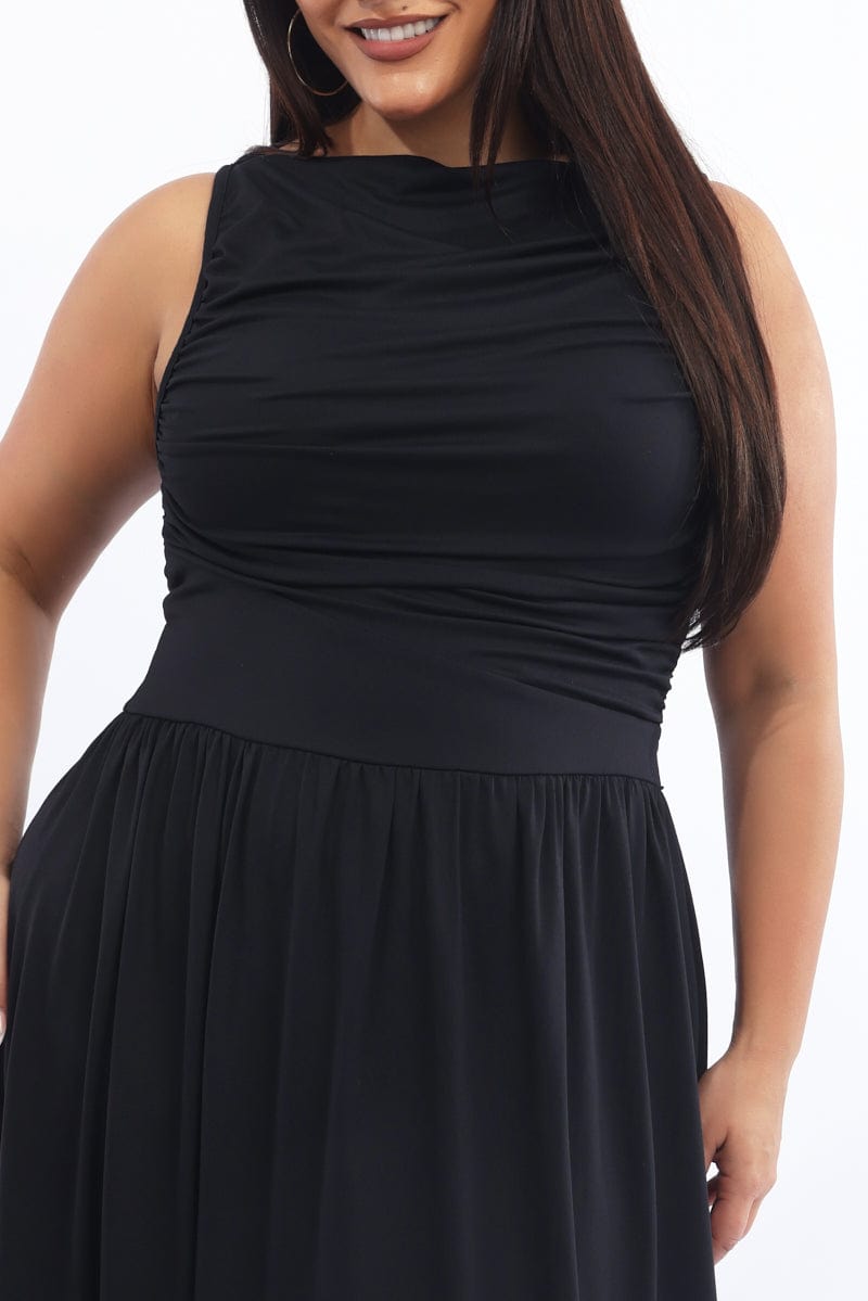 Black Maxi Dress Sleeveless Ruched Jersey | You & All Black Maxi Dress Sleeveless Ruched Jersey | You & All
