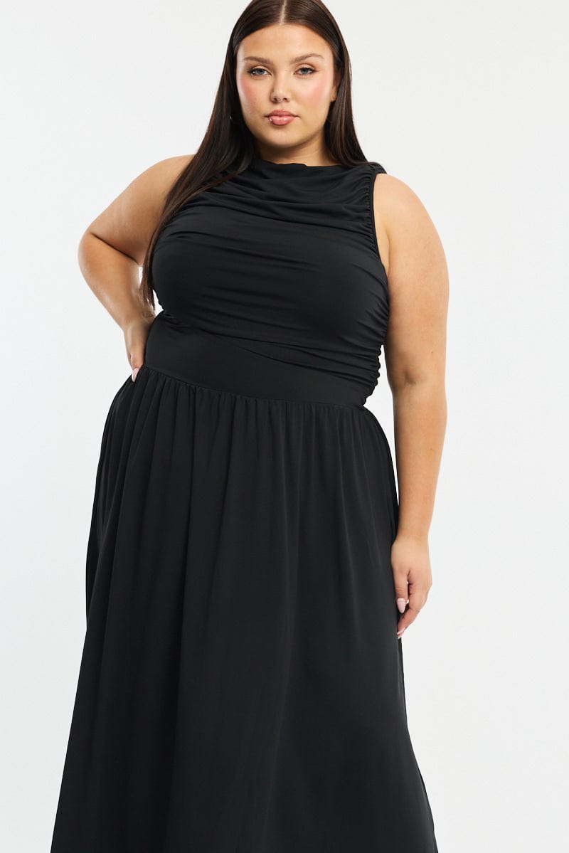 Black Maxi Dress Sleeveless Ruched
