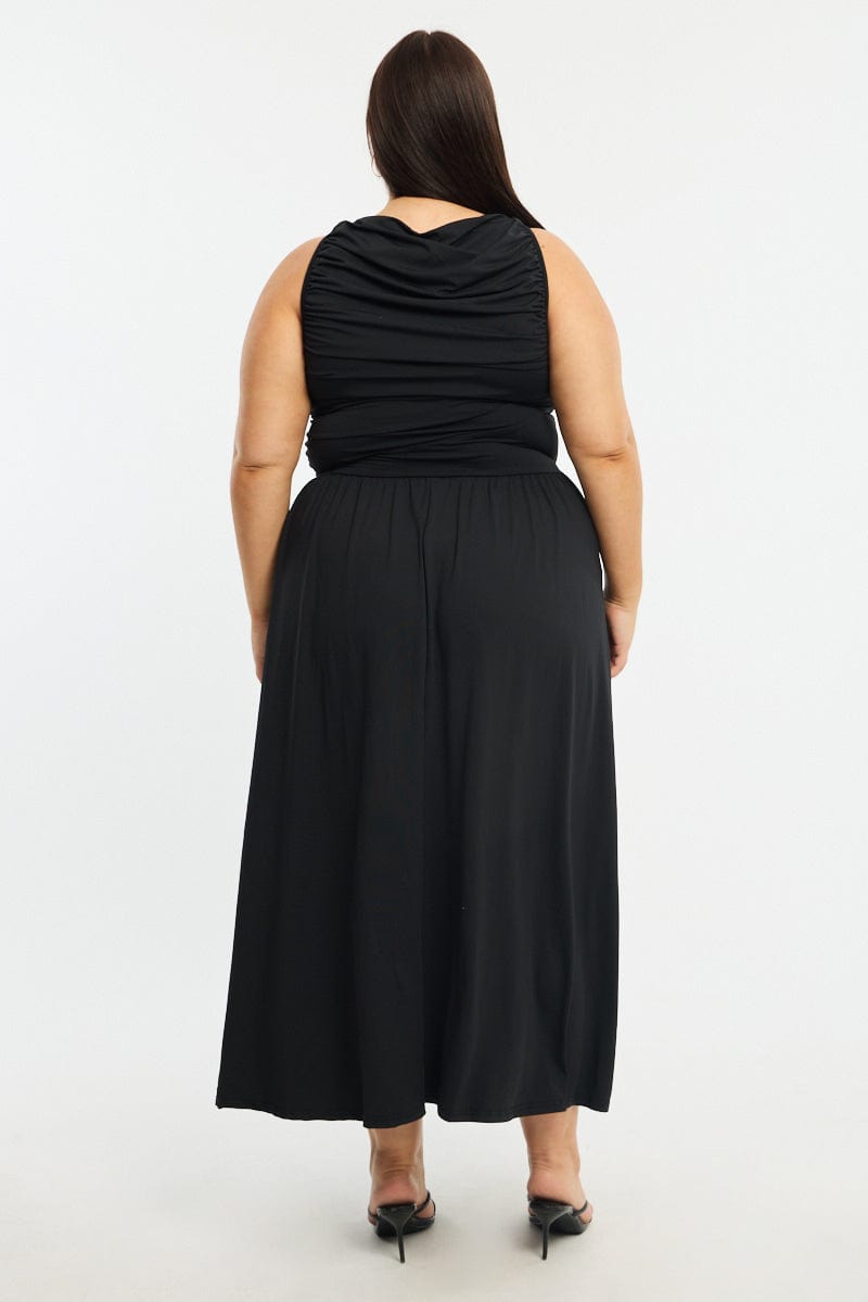 Black Maxi Dress Sleeveless Ruched for YouandAll Fashion