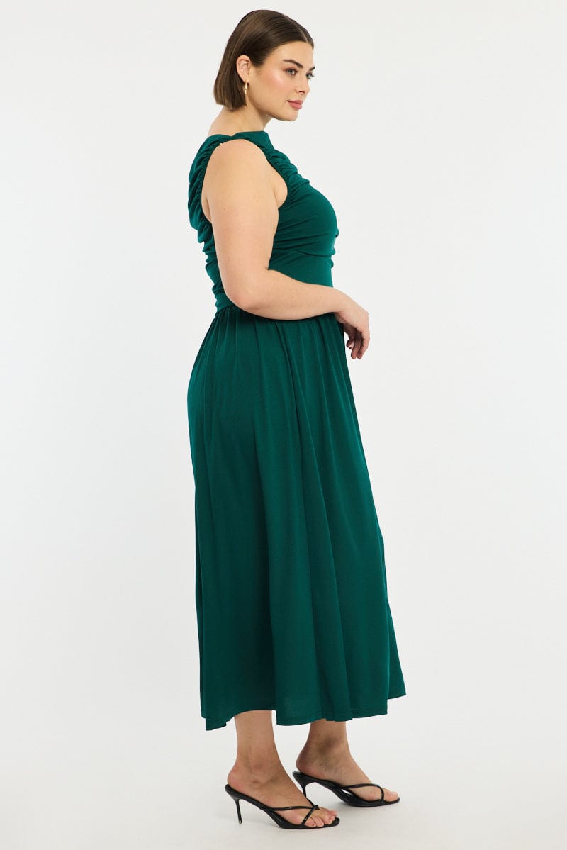 Green Maxi Dress Sleeveless Ruched for YouandAll Fashion
