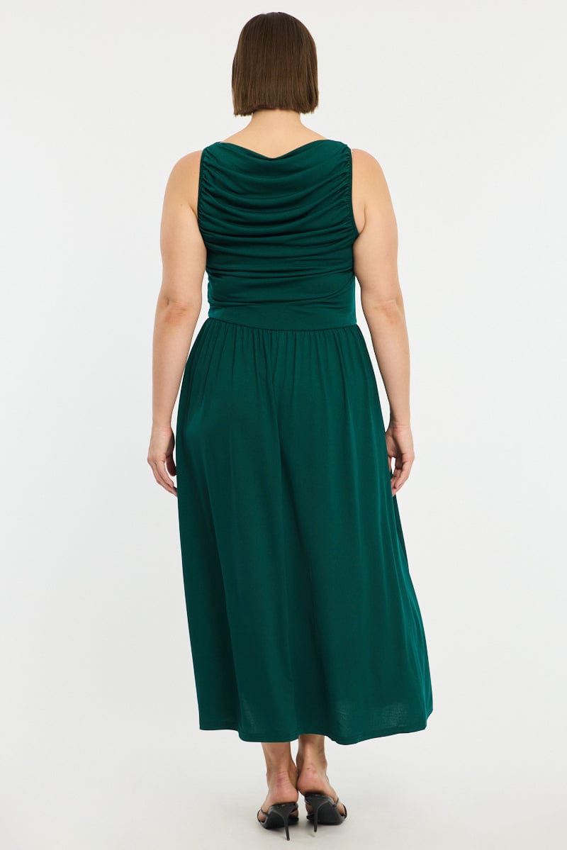 Green Maxi Dress Sleeveless Ruched for YouandAll Fashion