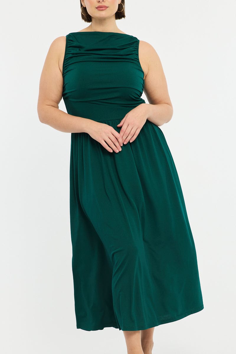 Green Maxi Dress Sleeveless Ruched for YouandAll Fashion