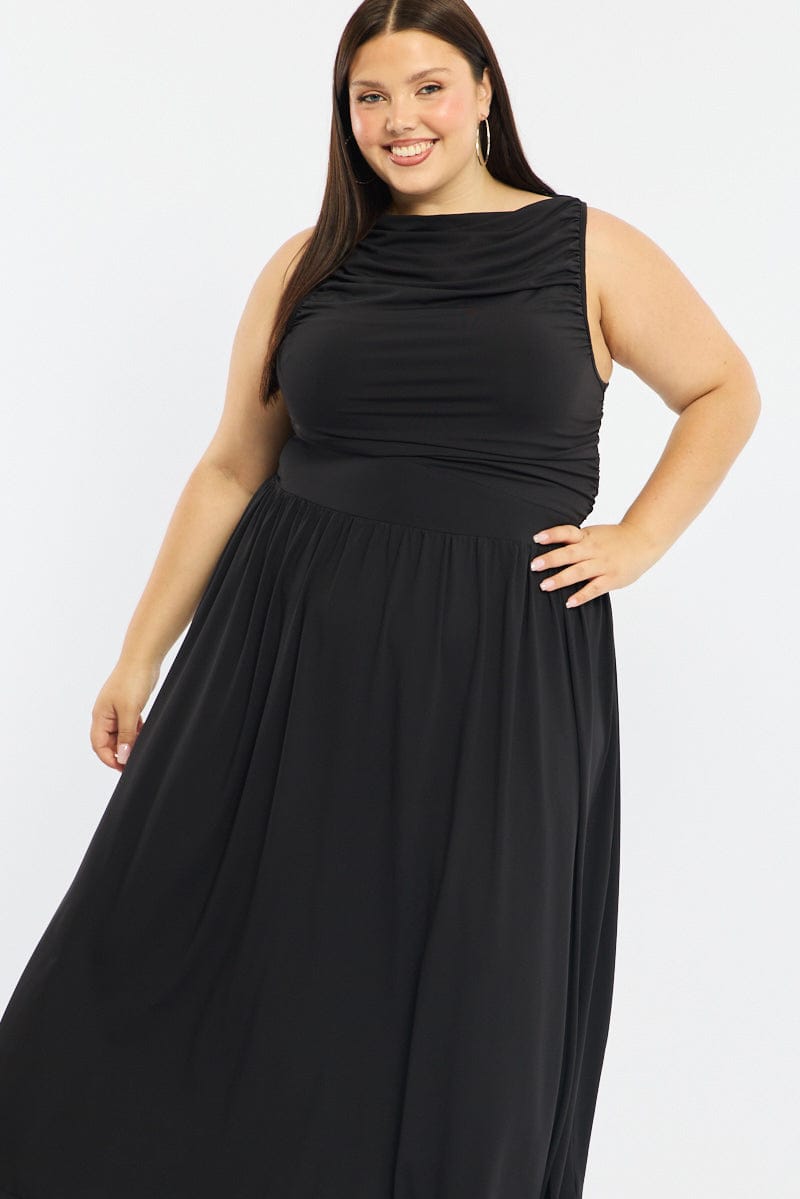 Black Maxi Dress Sleeveless Ruched