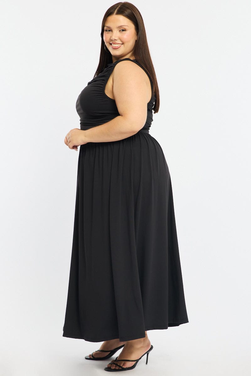 Black Maxi Dress Sleeveless Ruched for YouandAll Fashion