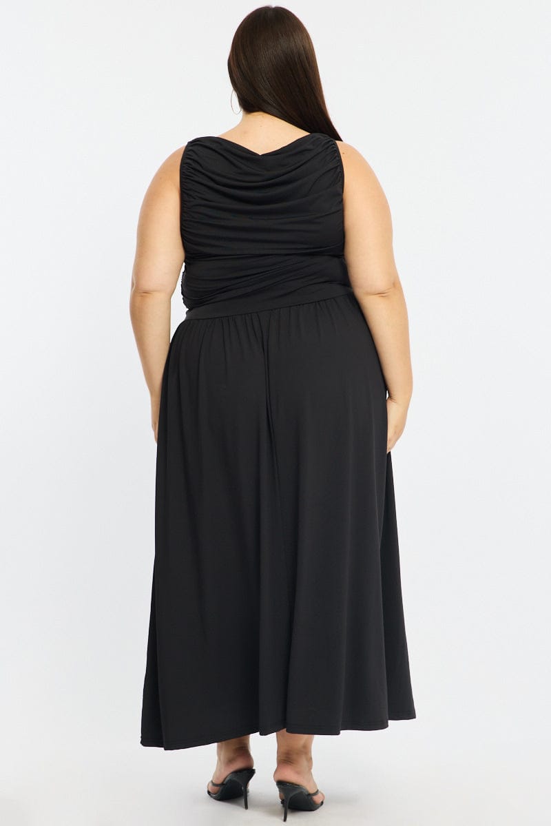Black Maxi Dress Sleeveless Ruched for YouandAll Fashion