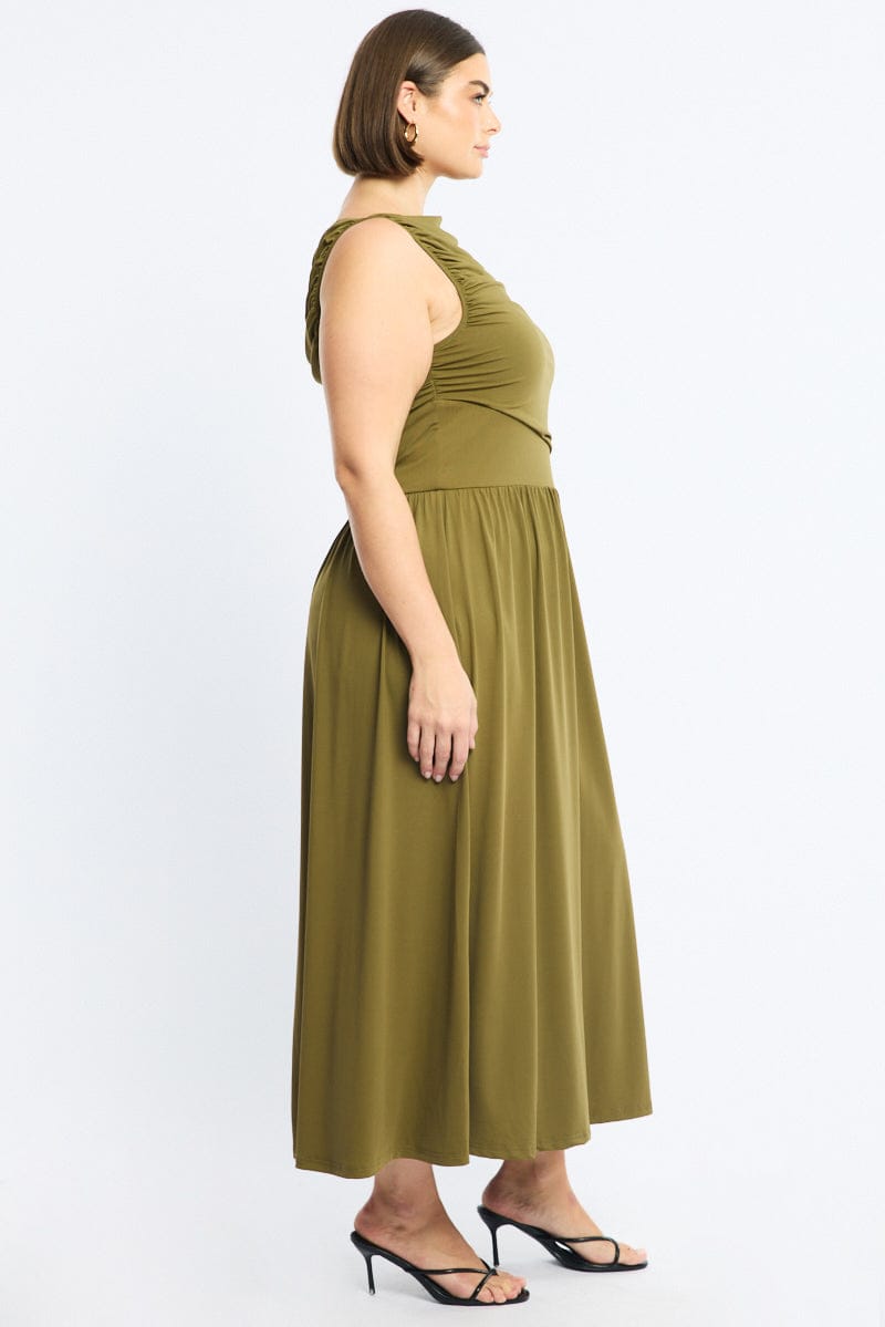 Green Maxi Dress Sleeveless Ruched for YouandAll Fashion