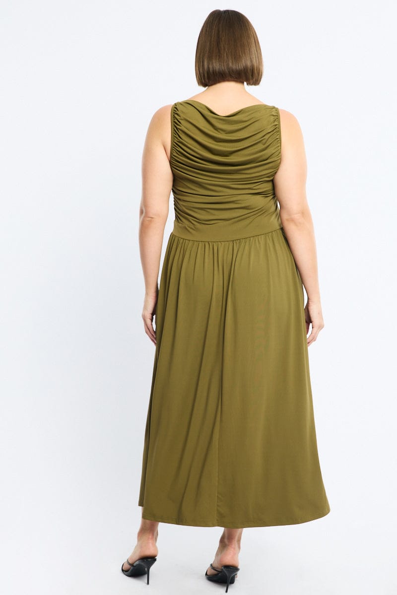 Green Maxi Dress Sleeveless Ruched for YouandAll Fashion