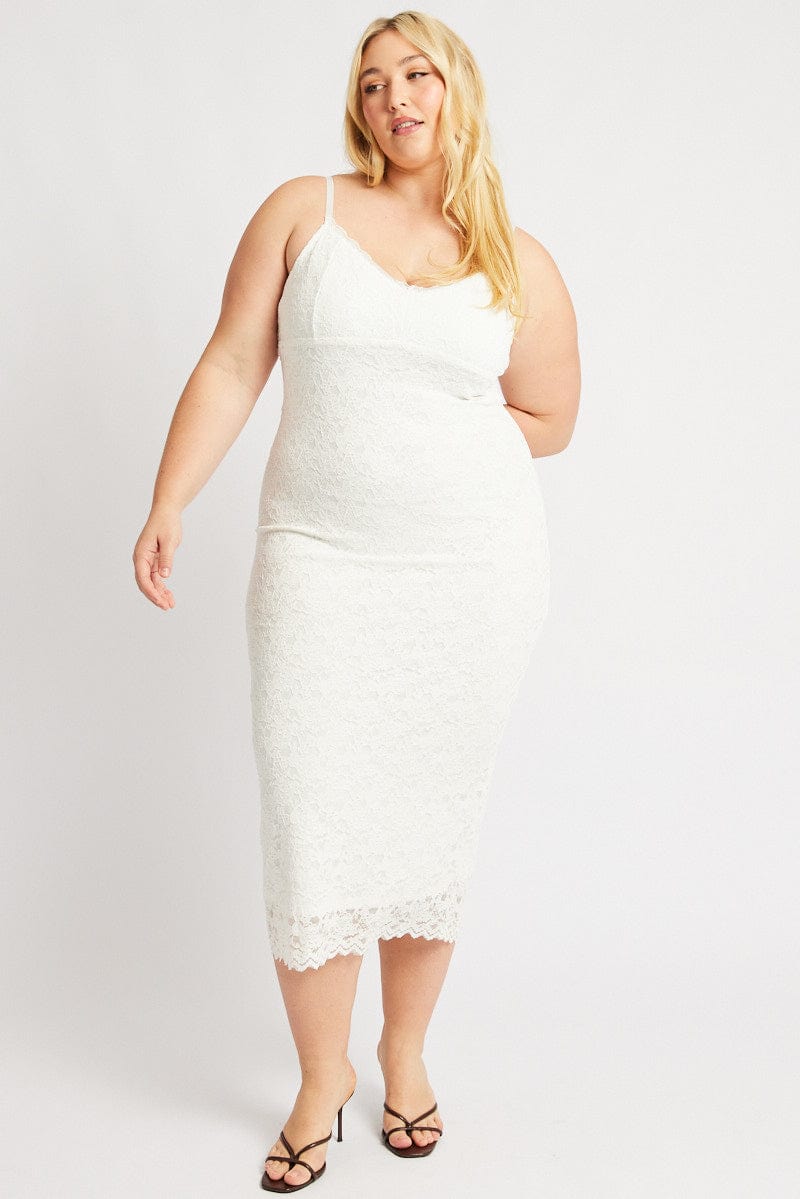 White Lace Bodycon Midi Dress for YouandAll Fashion