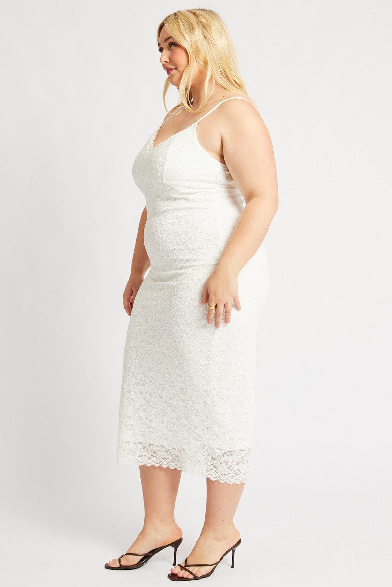 White Lace Bodycon Midi Dress for YouandAll Fashion