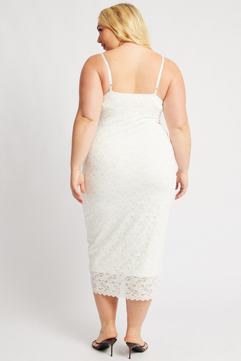 White Lace Bodycon Midi Dress