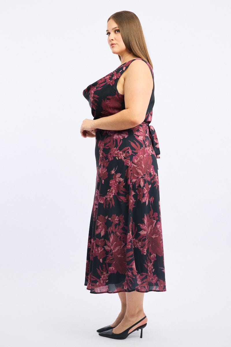 Red Floral Maxi Dress Sleeveless Cowl Neck for YouandAll Fashion