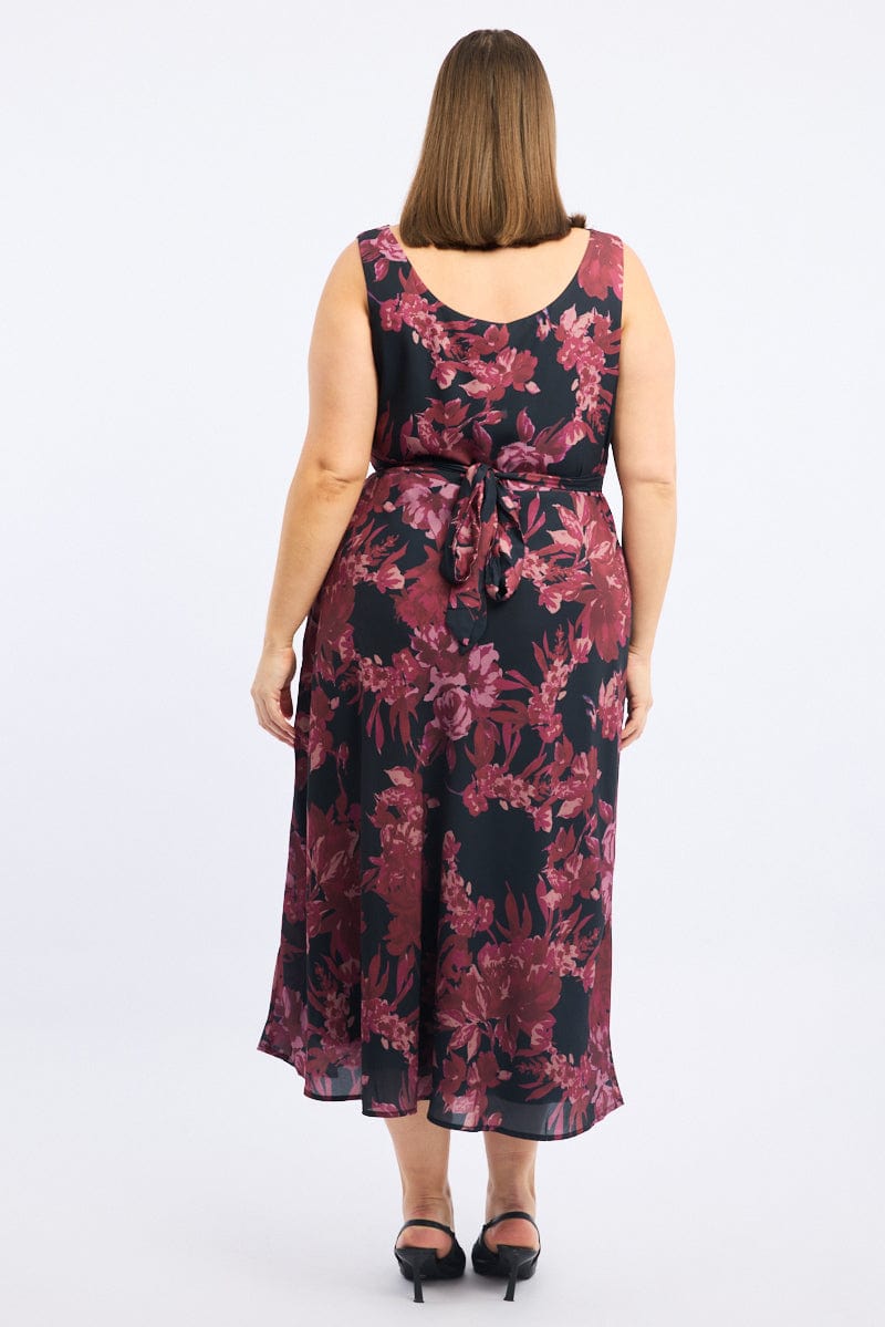 Red Floral Maxi Dress Sleeveless Cowl Neck for YouandAll Fashion