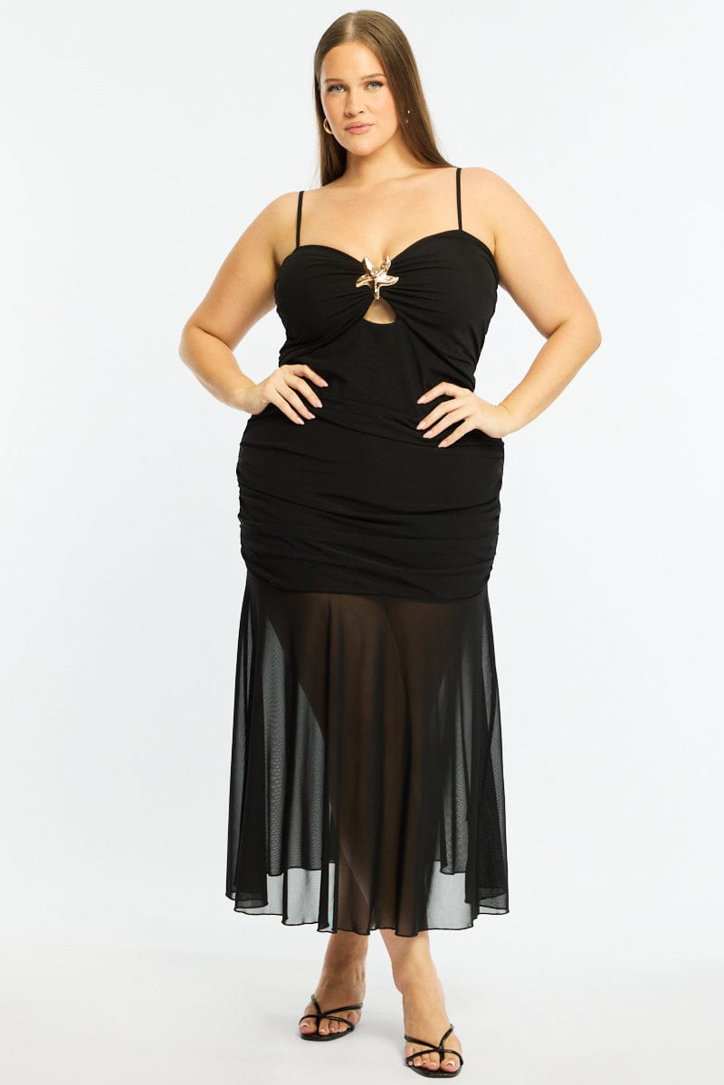 Black Mesh Maxi Dress Sleeveless Cut Out for YouandAll Fashion