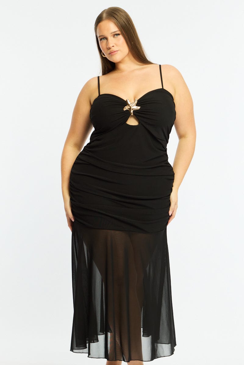 Black Mesh Maxi Dress Sleeveless Cut Out for YouandAll Fashion