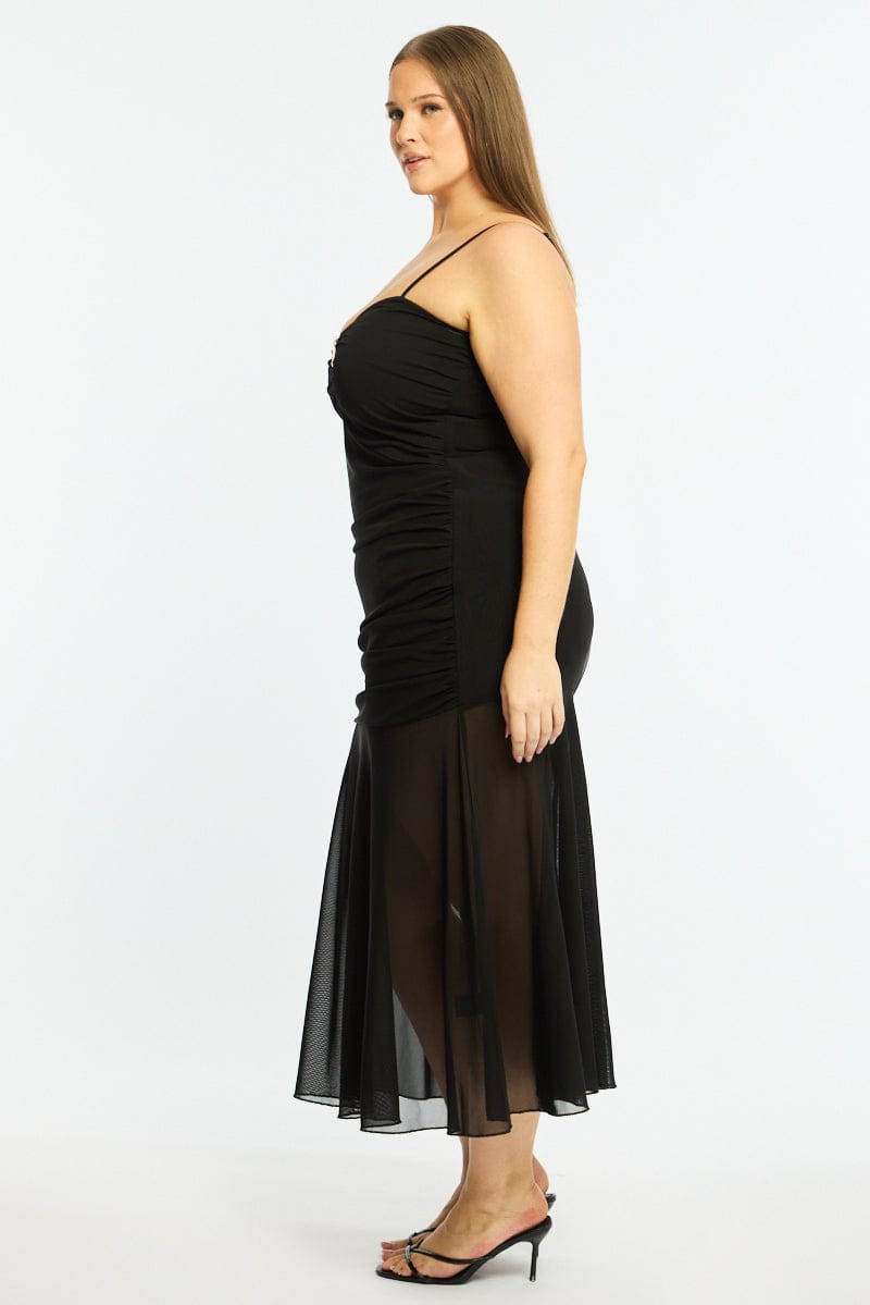 Black Mesh Maxi Dress Sleeveless Cut Out for YouandAll Fashion