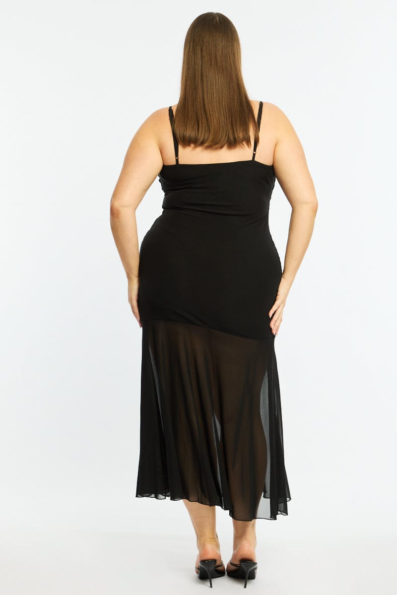 Black Mesh Maxi Dress Sleeveless Cut Out for YouandAll Fashion