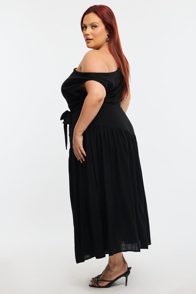 Black Maxi Dress Short Sleeve Asymmetrical Shoulder for YouandAll Fashion