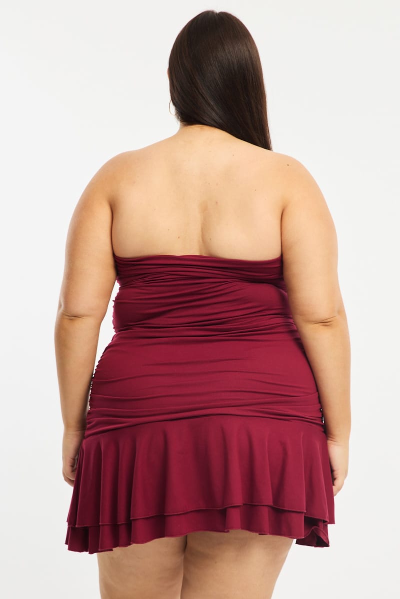 Red Rumba Short Ruffle Red Mini Ruffle Dress Strapless Ruched Jersey | You & All