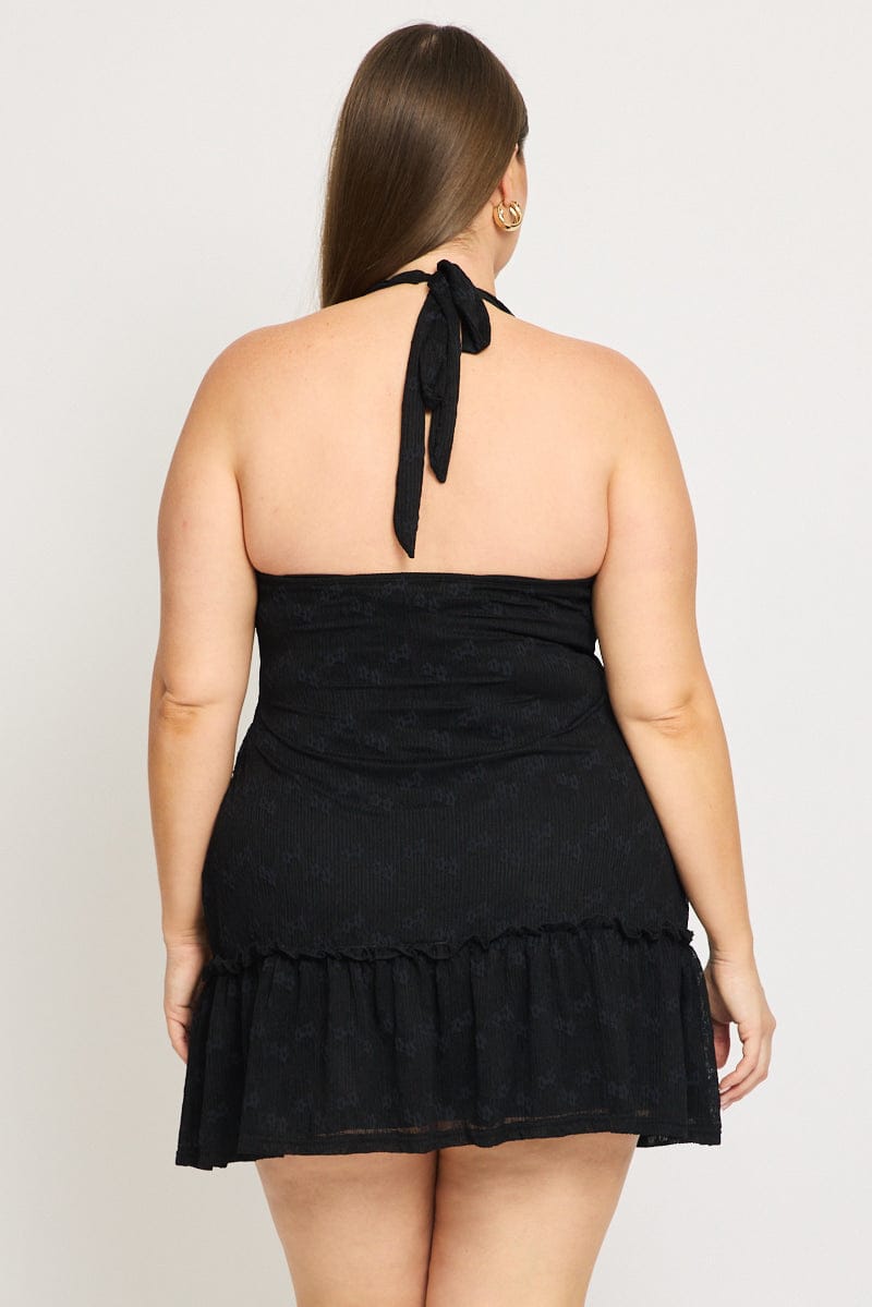 Black Mini Lace Dress Halter Neck Cut Out for YouandAll Fashion