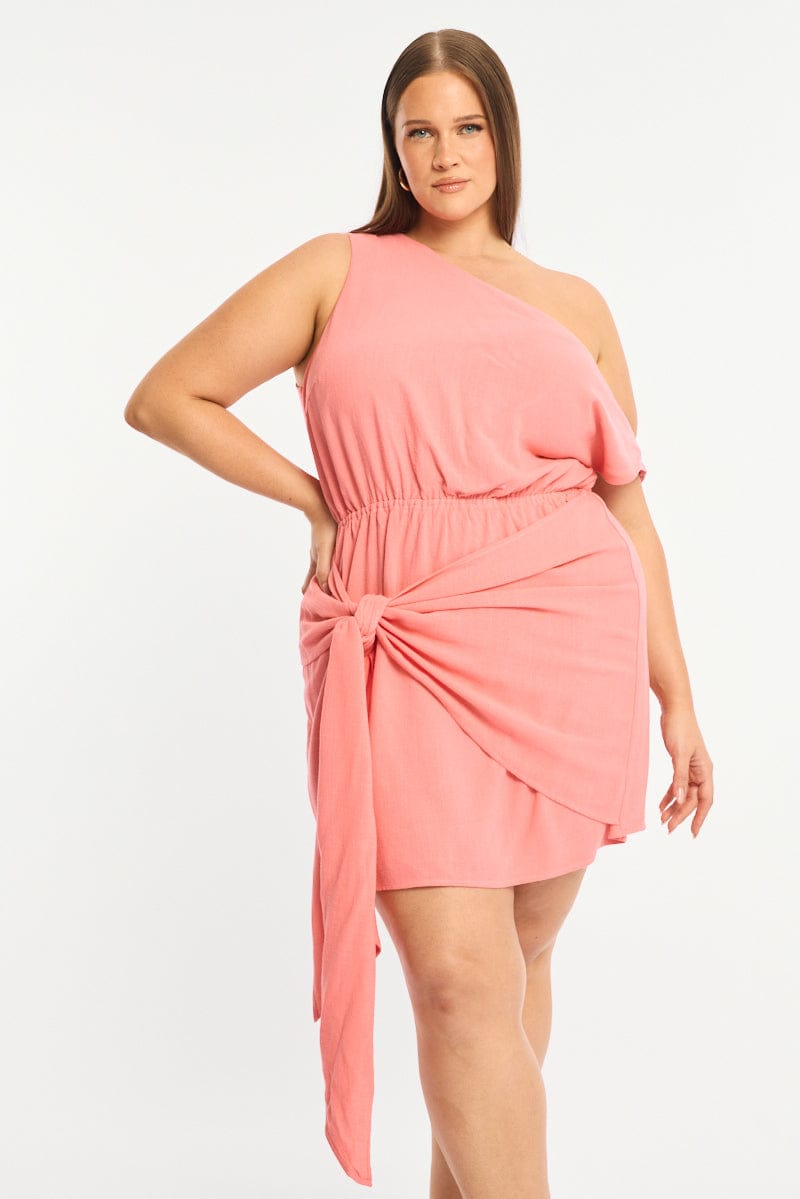 Pink Mini Dress Short Sleeve Warp Front for YouandAll Fashion