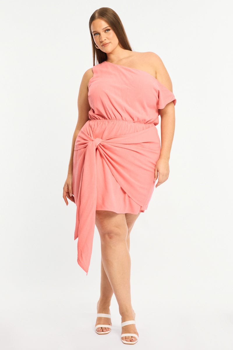 Pink Mini Dress Short Sleeve Warp Front for YouandAll Fashion