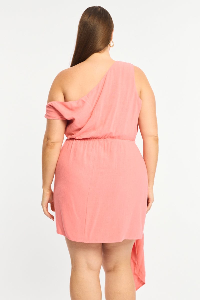 Pink Mini Dress Short Sleeve Warp Front for YouandAll Fashion