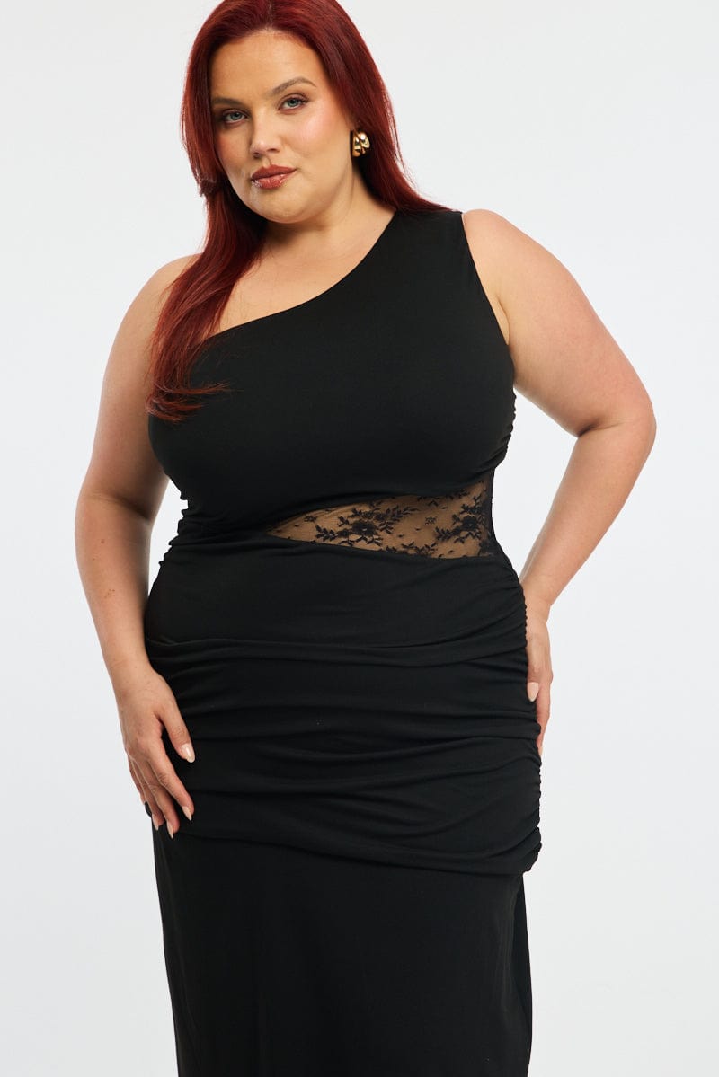 Black One Shoulder Dress Lace Waist for YouandAll Fashion
